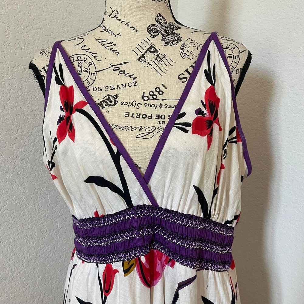 Uniti Casuals Floral Sundress V-Neck Smocked Waist Summer Dress 2X Bohemian - Picture 4 of 7
